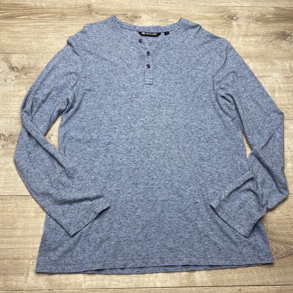 TravisMathew Shirt Henley Men XL Blue Cotton Modal Long Sleeve Casual Golf 11861